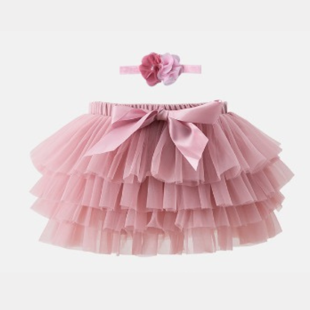 Baby Toddler Tutu Skirt With Hair Band Set Dusty Pink