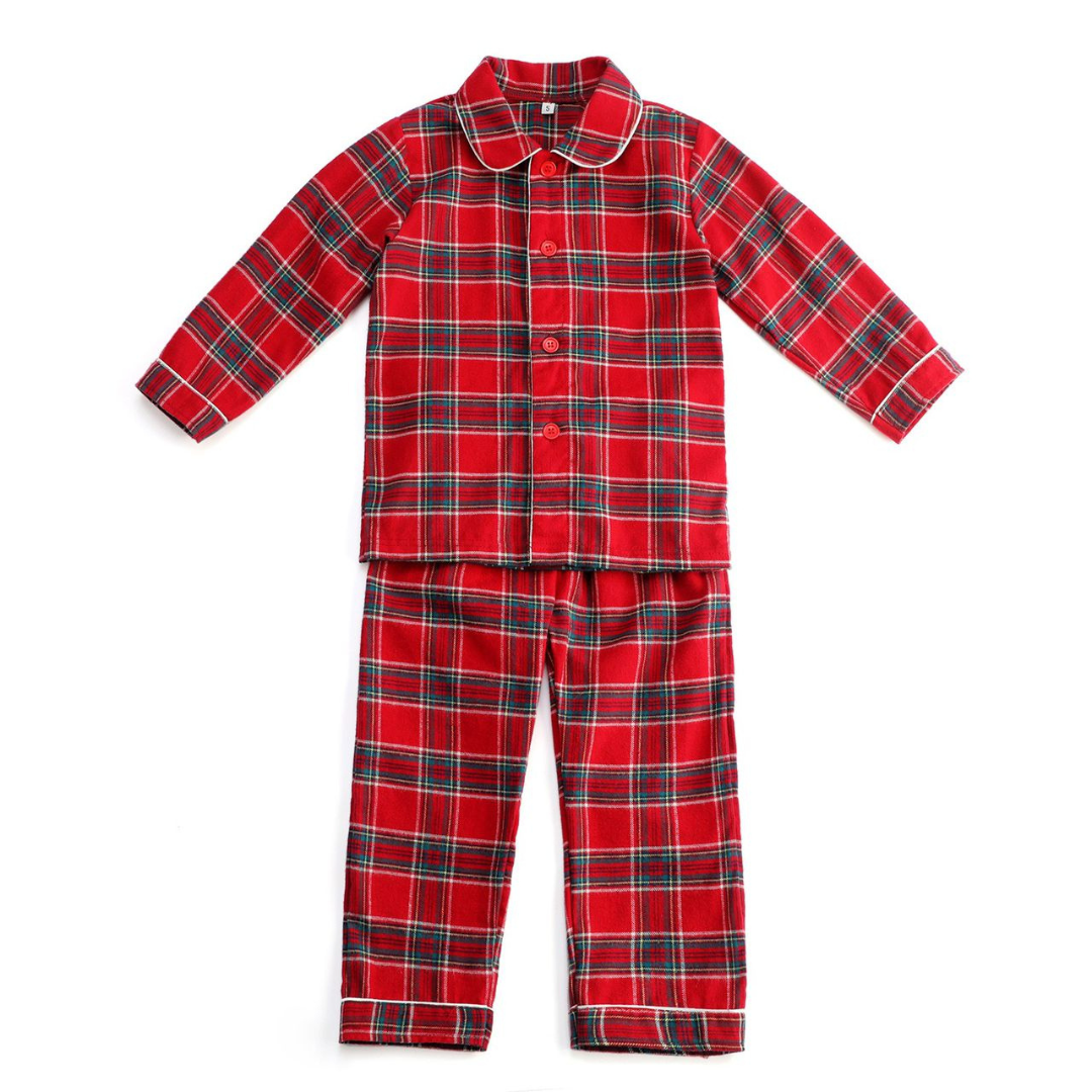 Boy s Cotton Tartan Pyjamas Two Piece in Red Crafty Wholesale