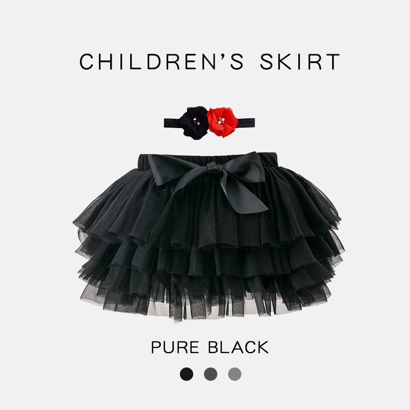 Baby Toddler Tutu Skirt With Hair Band Set Black