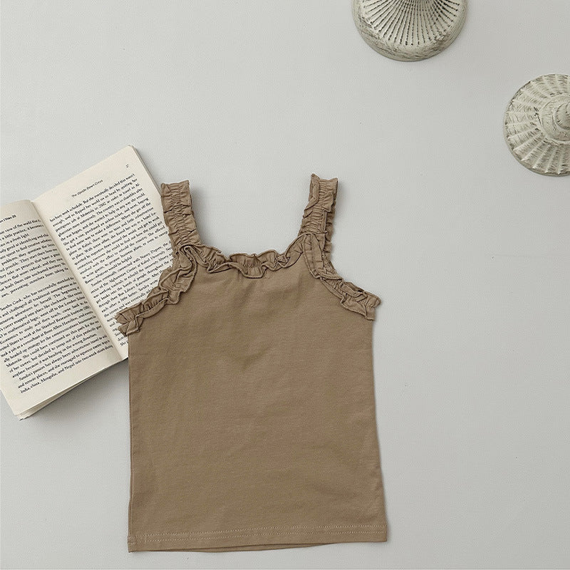 Supersoft Frilly Vest Top Tan