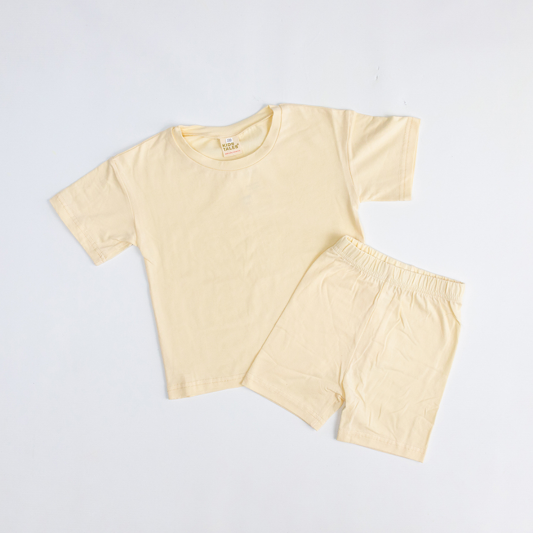 Girls Cotton T-shirt & Cycling Shorts Set (Beige, 2-3 years