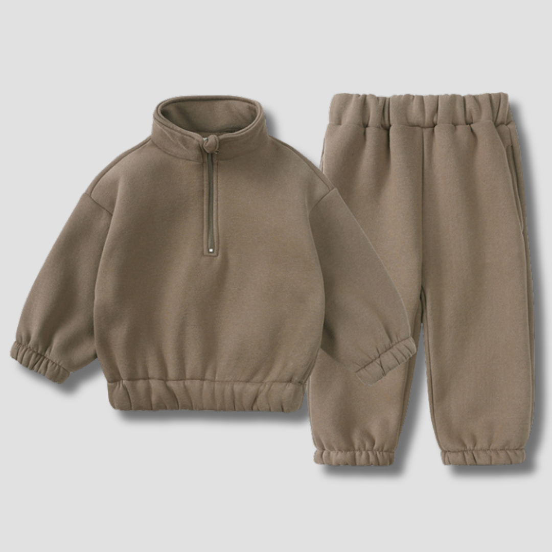 Kids Tales Half Zip Tracksuit - Light Brown