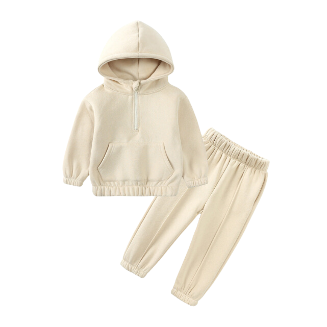 Half Zip Thick Hooded Tracksuit - Beige