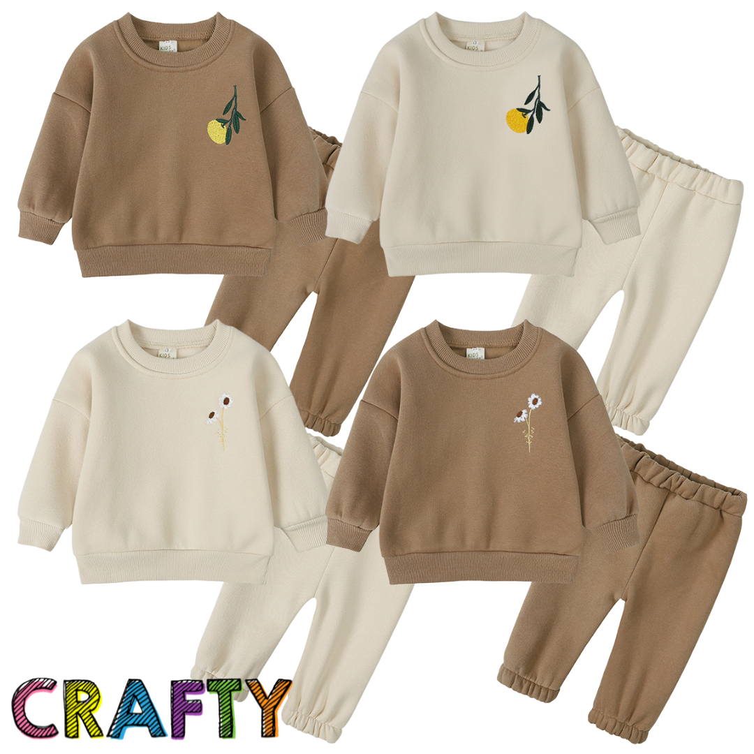 Kids Tales Embroidered Tracksuit - Beige Yellow Flower