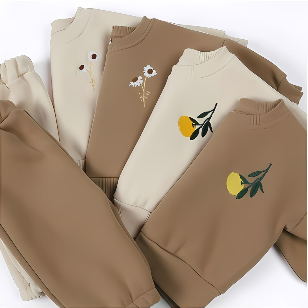 Kids Tales Embroidered Tracksuit - Beige Yellow Flower