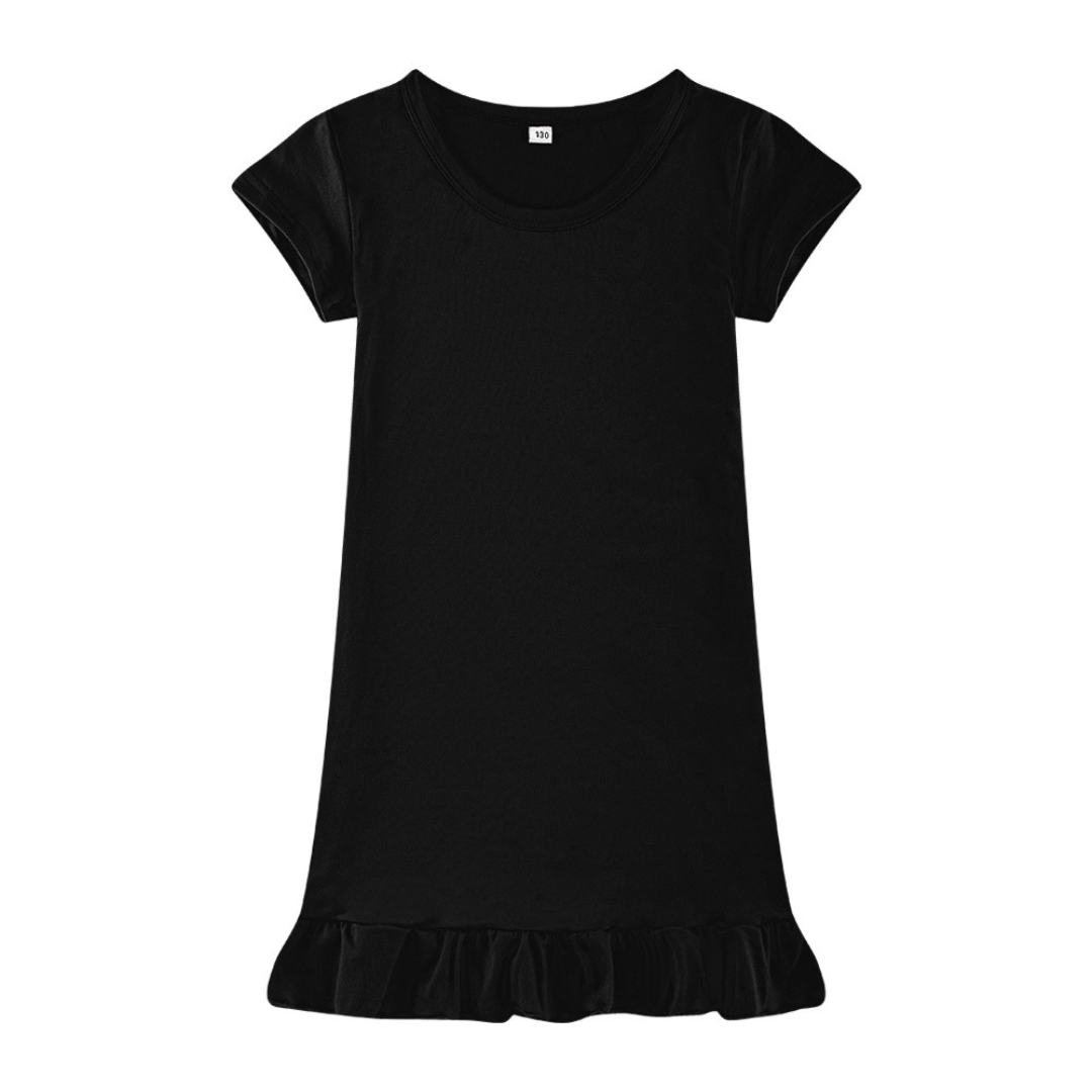 Dropped Hem Summer Short Sleeve Dress - Black