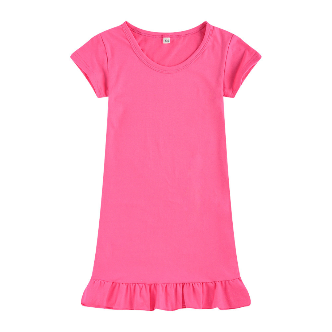 Dropped Hem Summer Short Sleeve Dress - Fuchsia