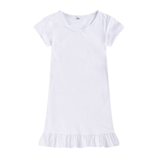 Dropped Hem Summer Short Sleeve Dress - Sublimation White