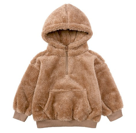 Fluffy Half Zip Hoodie - Tan (No Ears)