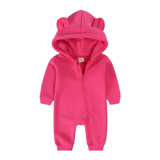 Bear Ear Baby Onesie - Fuchsia Pink