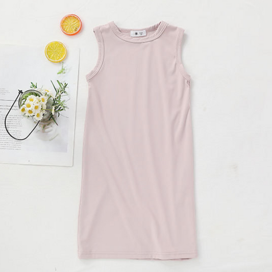 Girl's Racer Top Summer Dress - Dusty Pink