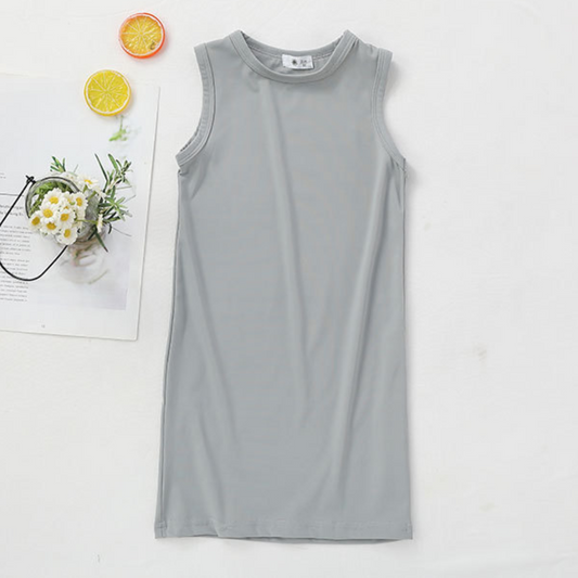 Girl's Racer Top Summer Dress - Grey