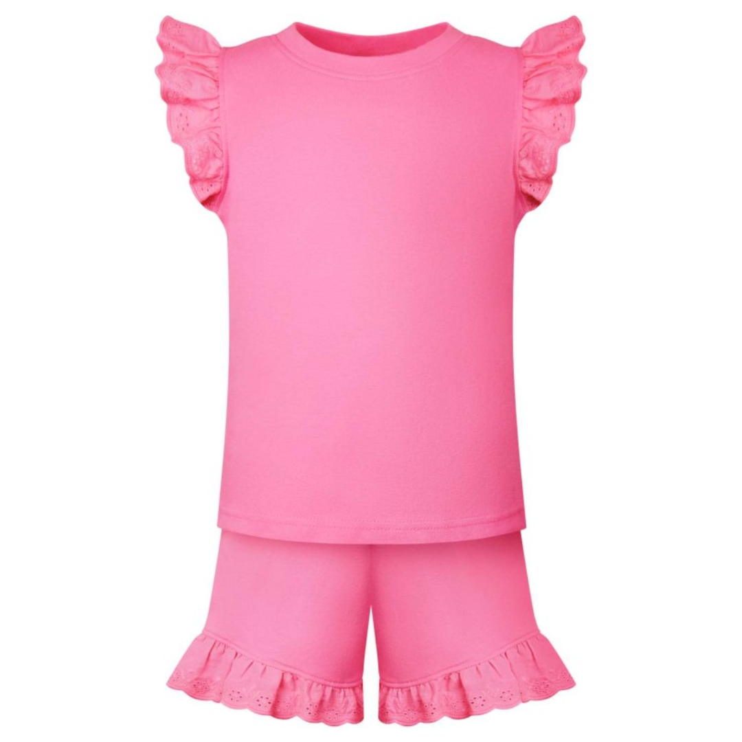 Girl's Frilly Shorts and Tee Set - Pink