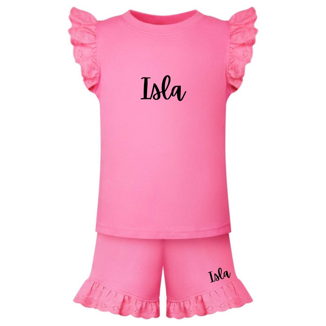 Girl's Frilly Shorts and Tee Set - Pink