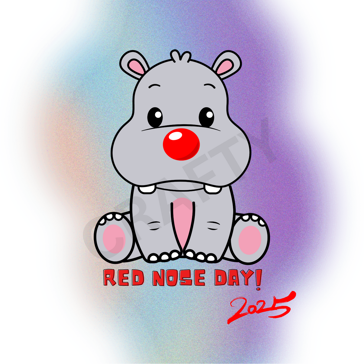 Hippo - Red Nose Day Sublimation Print