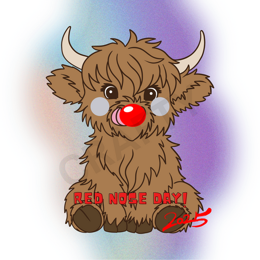 Highland Cow - Red Nose Day Sublimation Print