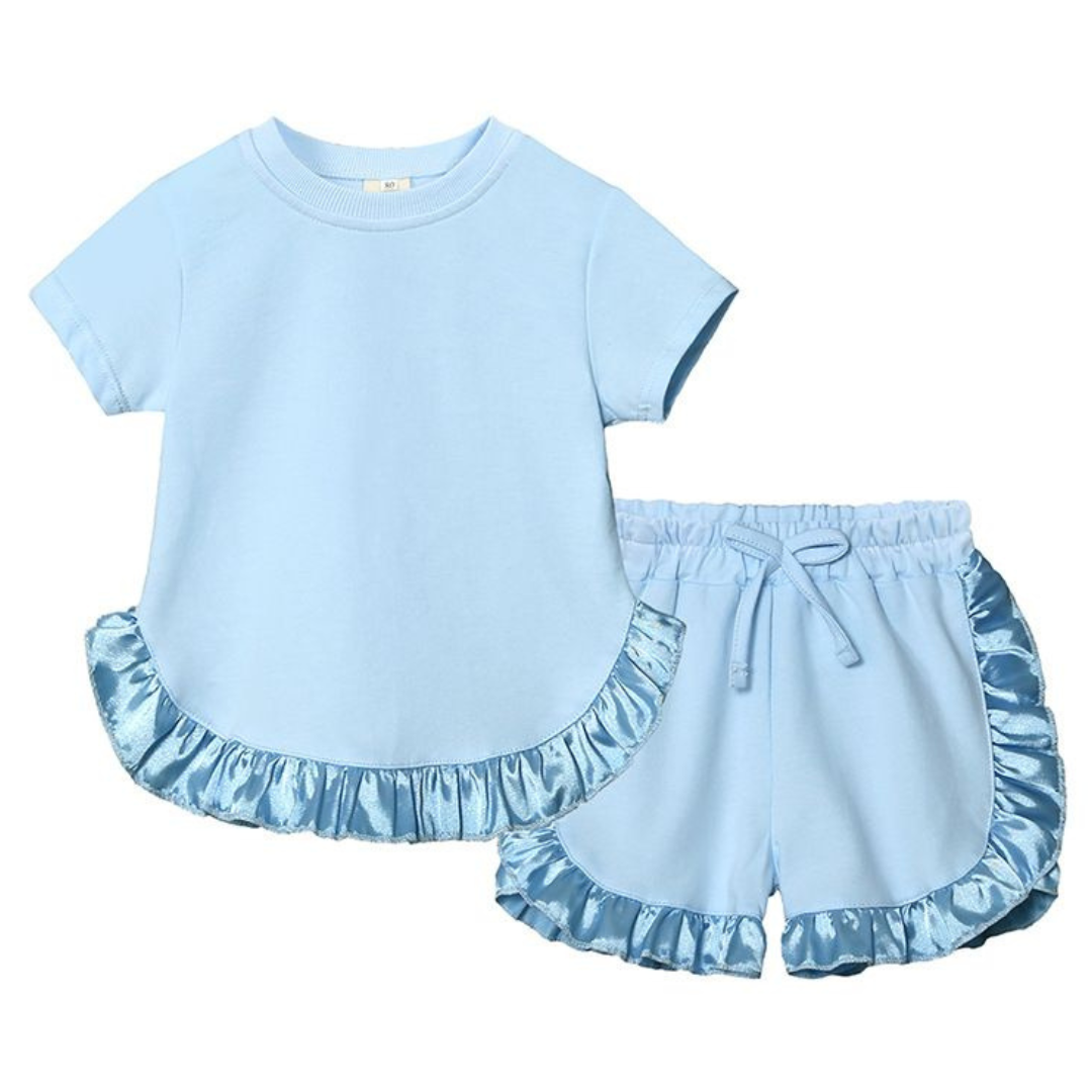 Kids Tales Ruffle Shorts and Tee Sets - Blue