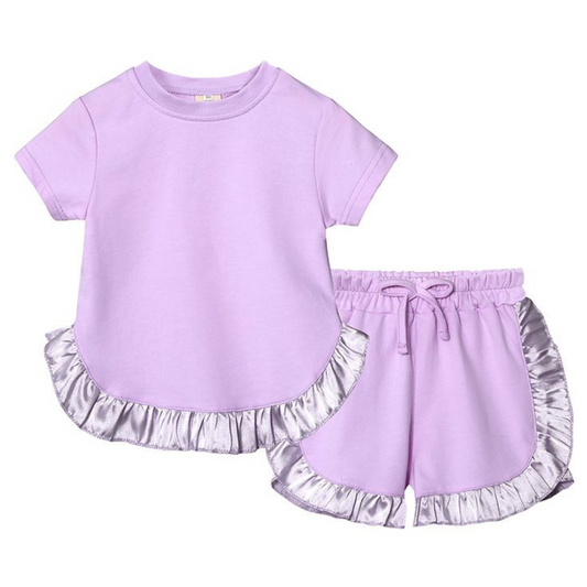 Kids Tales Ruffle Shorts and Tee Sets - Lilac