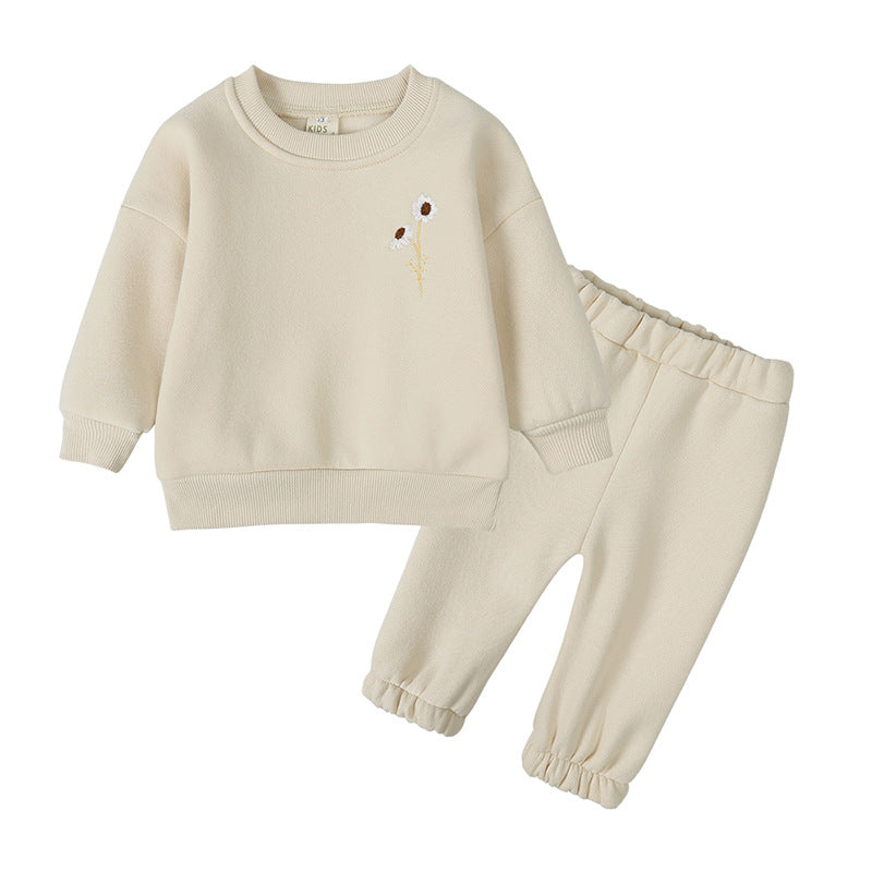 Kids Tales Embroidered Tracksuit - Beige White Flower