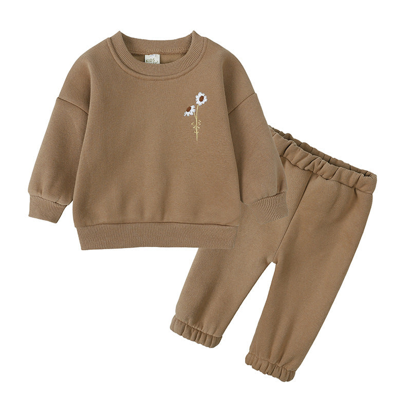 Kids Tales Embroidered Tracksuit - Tan White Flower