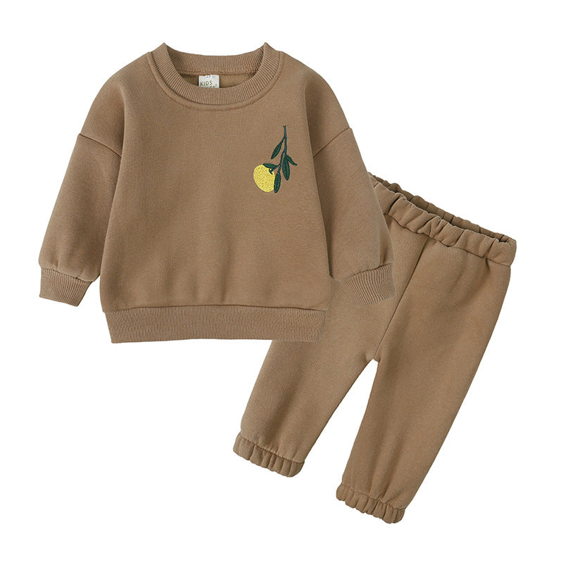 Kids Tales Embroidered Tracksuit - Tan Yellow Flower