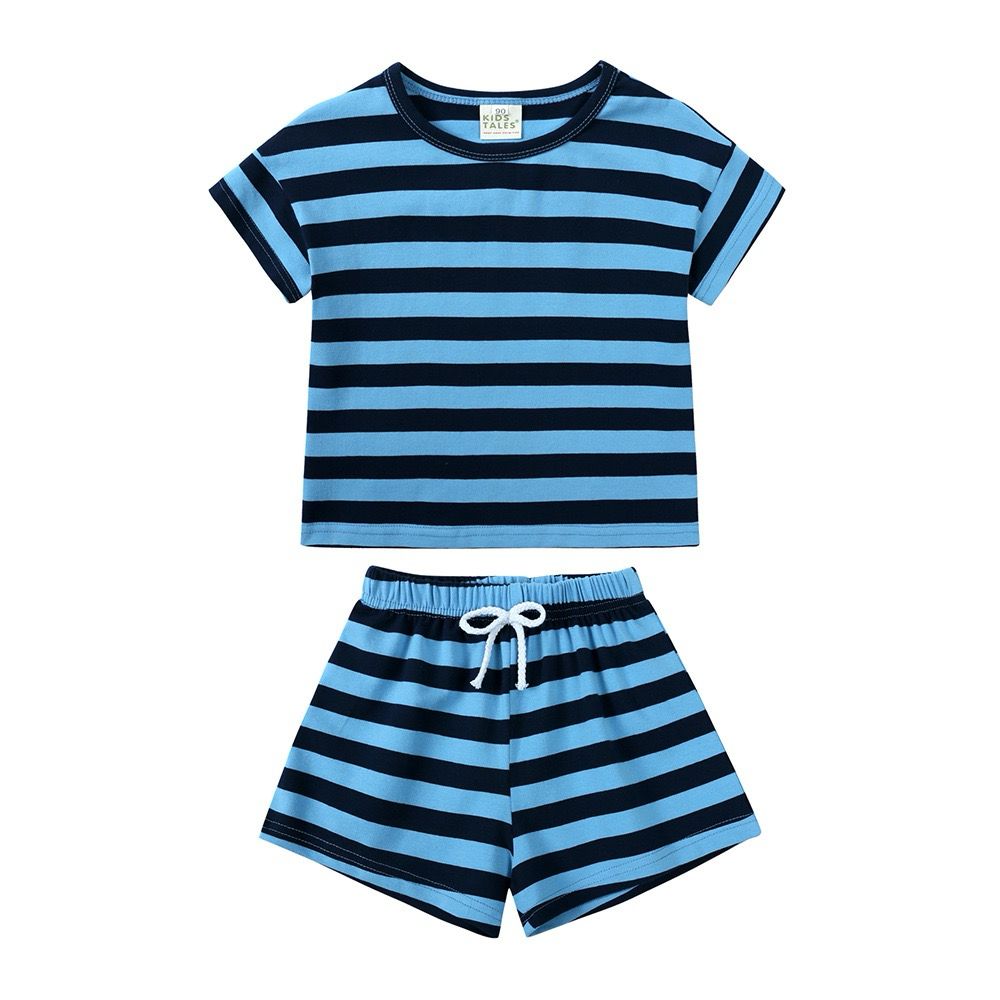 Kids Tales Shorts and Tee Set - Blue & Dark Stripe