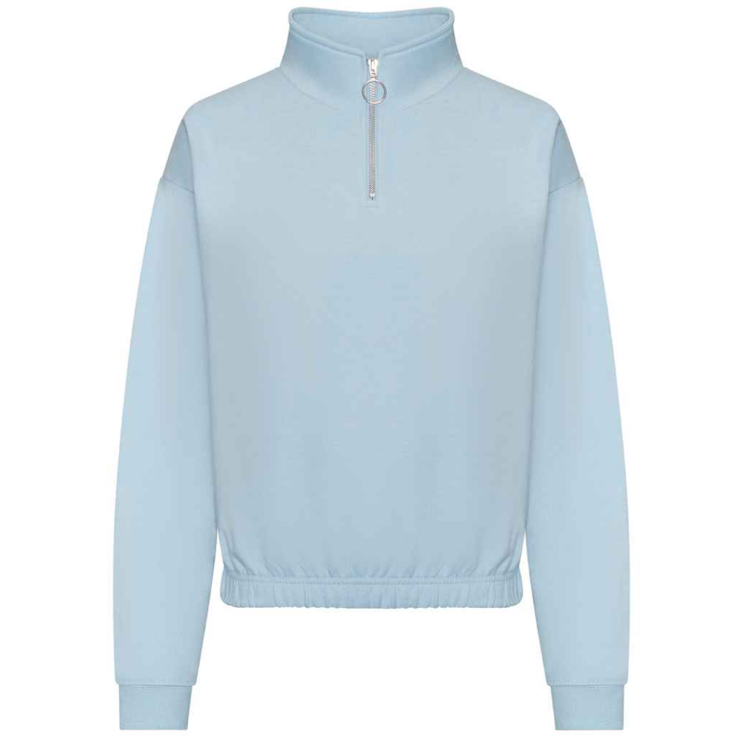 Women's Half Zip Cropped Sweatshirt - Light Blue