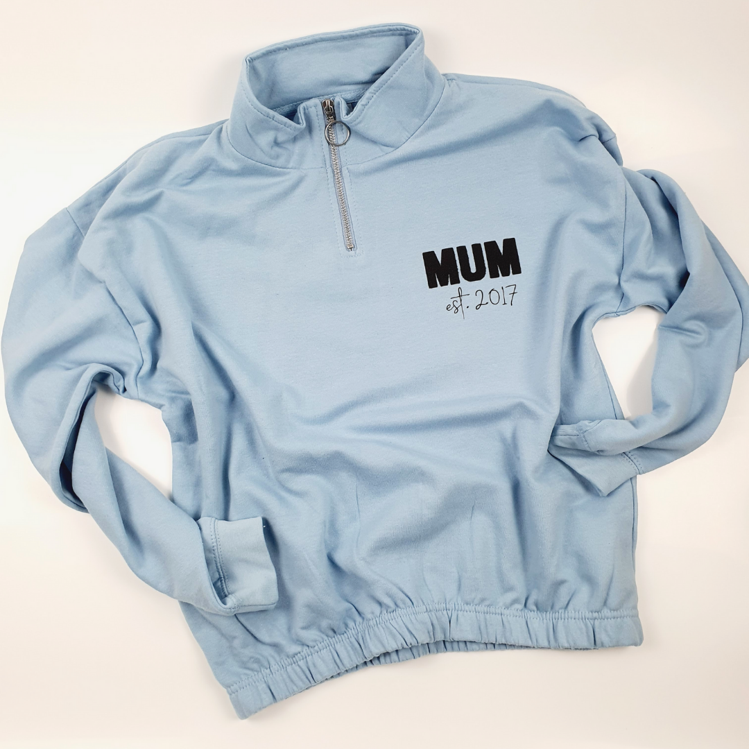 Women's Half Zip Cropped Sweatshirt - Light Blue