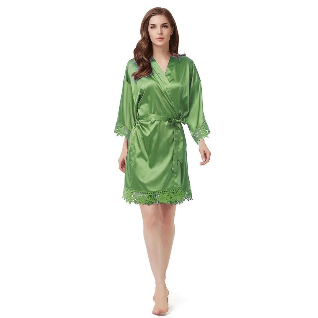 Women's Blank Bridal Day Robe With Crochet Detail - Military Green