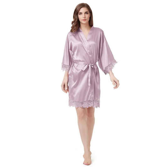 Women's Blank Bridal Day Robe With Crochet Detail - Nude Pink