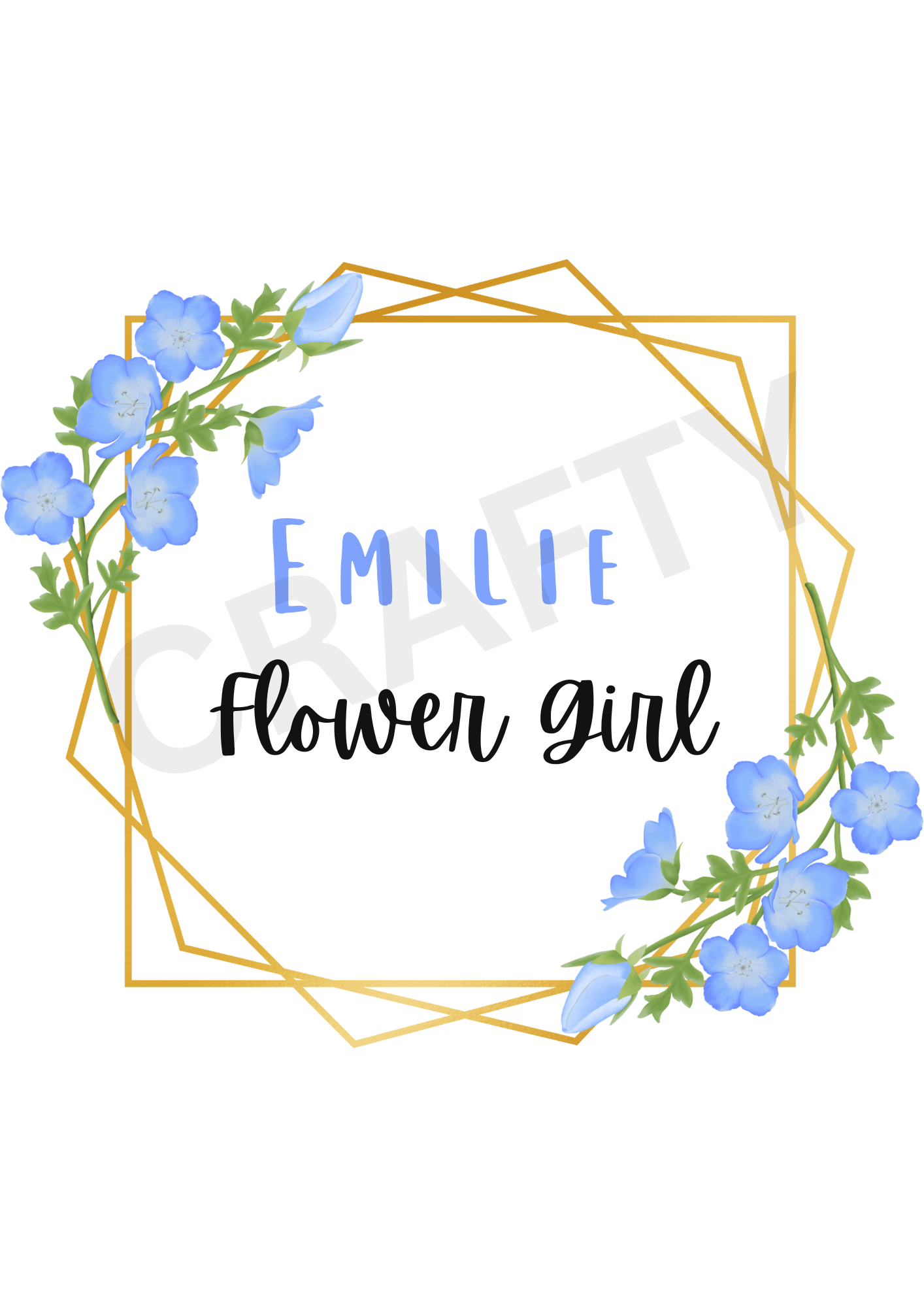 Blue Flower "Flower Girl" Design Sublimation Print