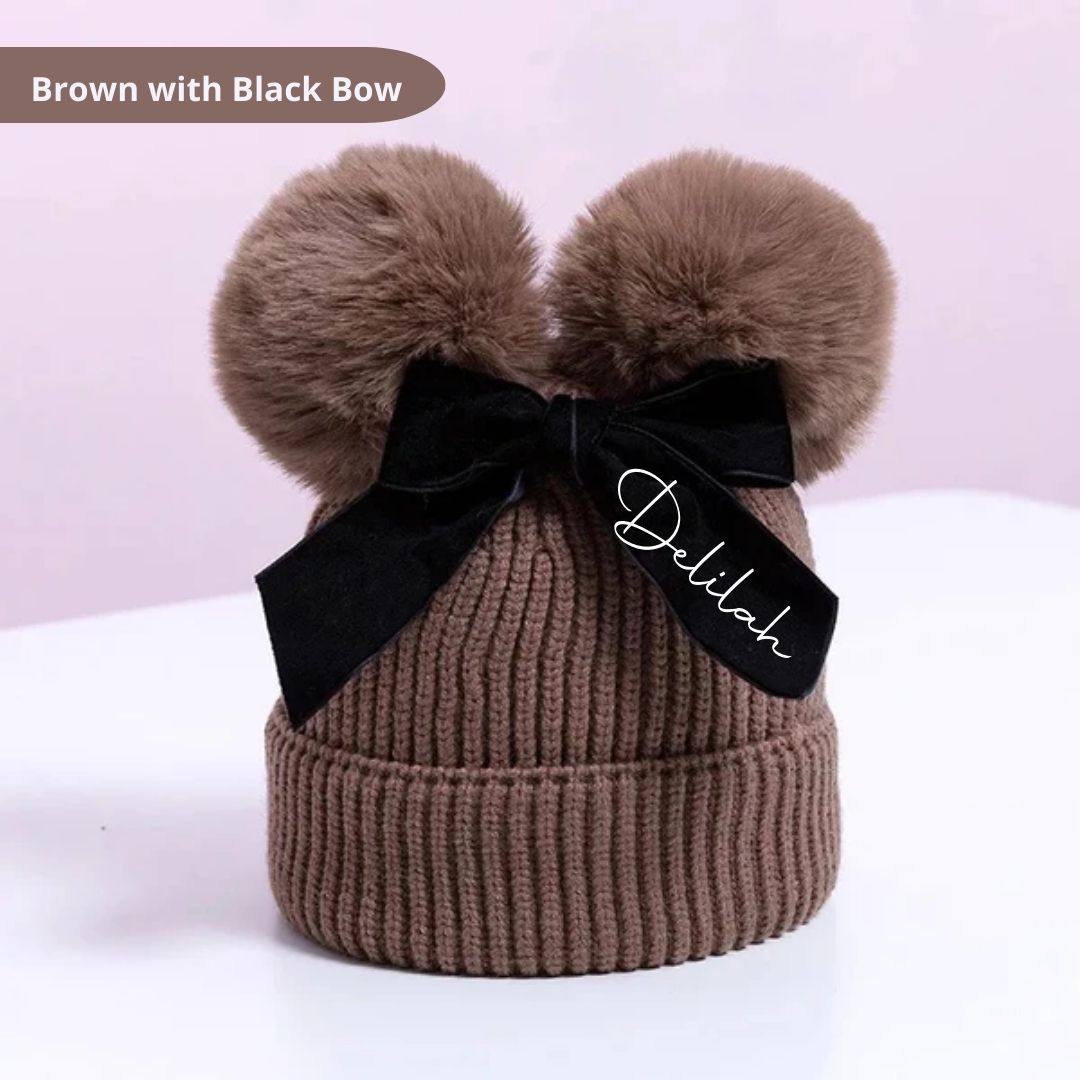 Blank Children's Pom Pom Beanie Hat with Bow - Digital Images