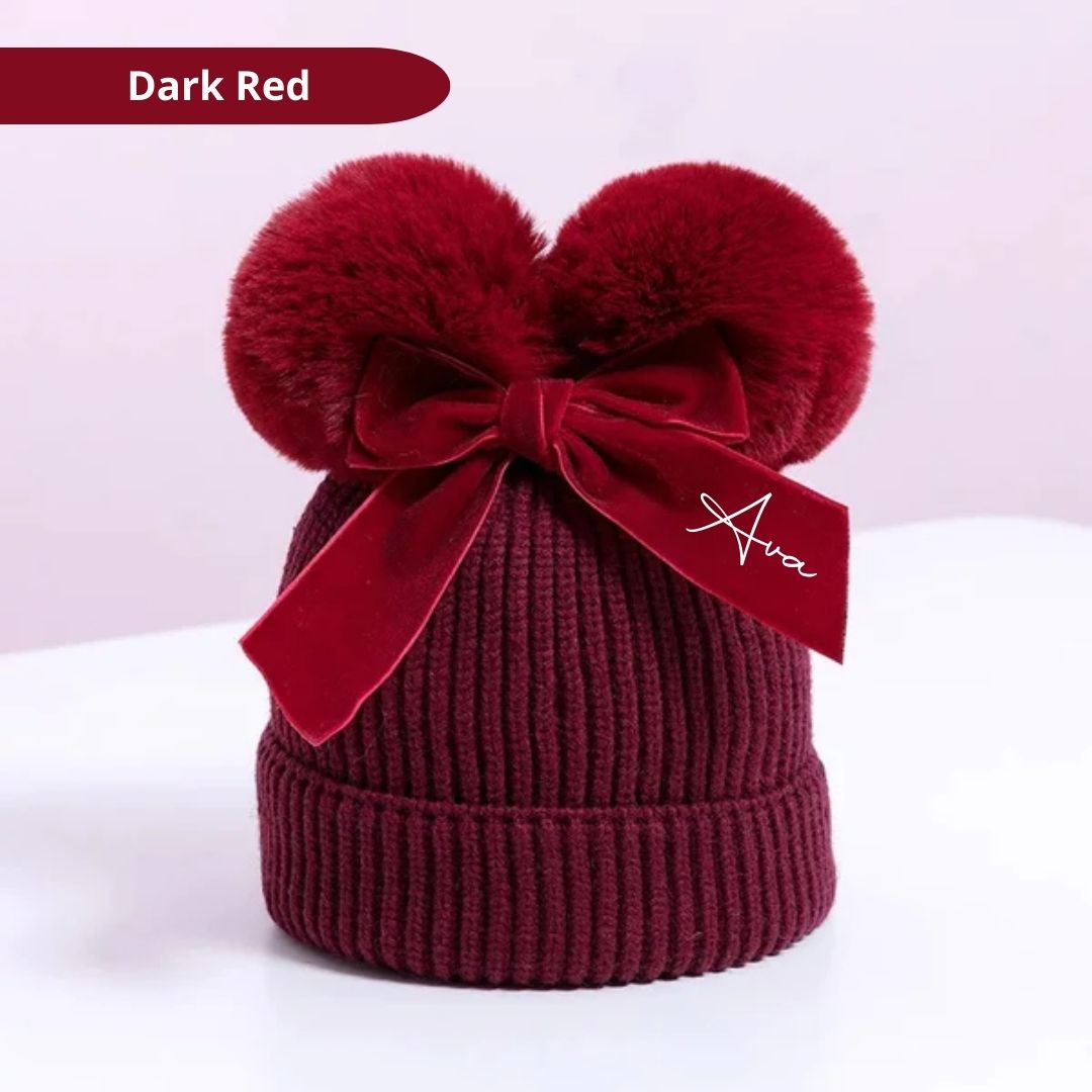 Blank Children's Pom Pom Beanie Hat with Bow - Digital Images