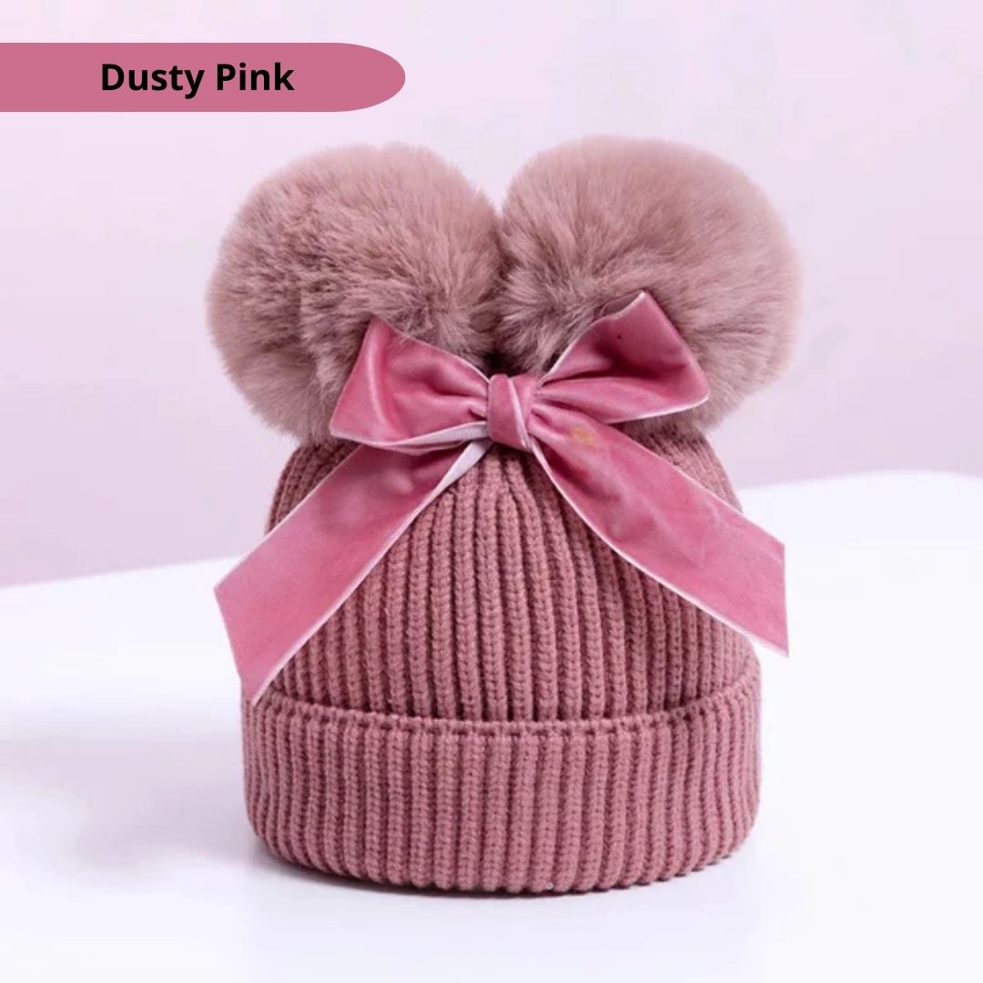 Blank Children's Pom Pom Beanie Hat with Bow - Digital Images