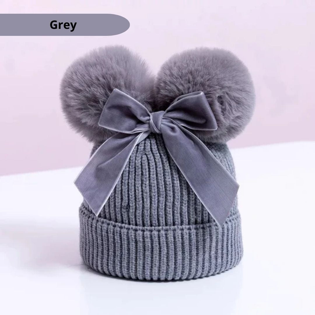 Blank Children's Pom Pom Beanie Hat with Bow - Digital Images