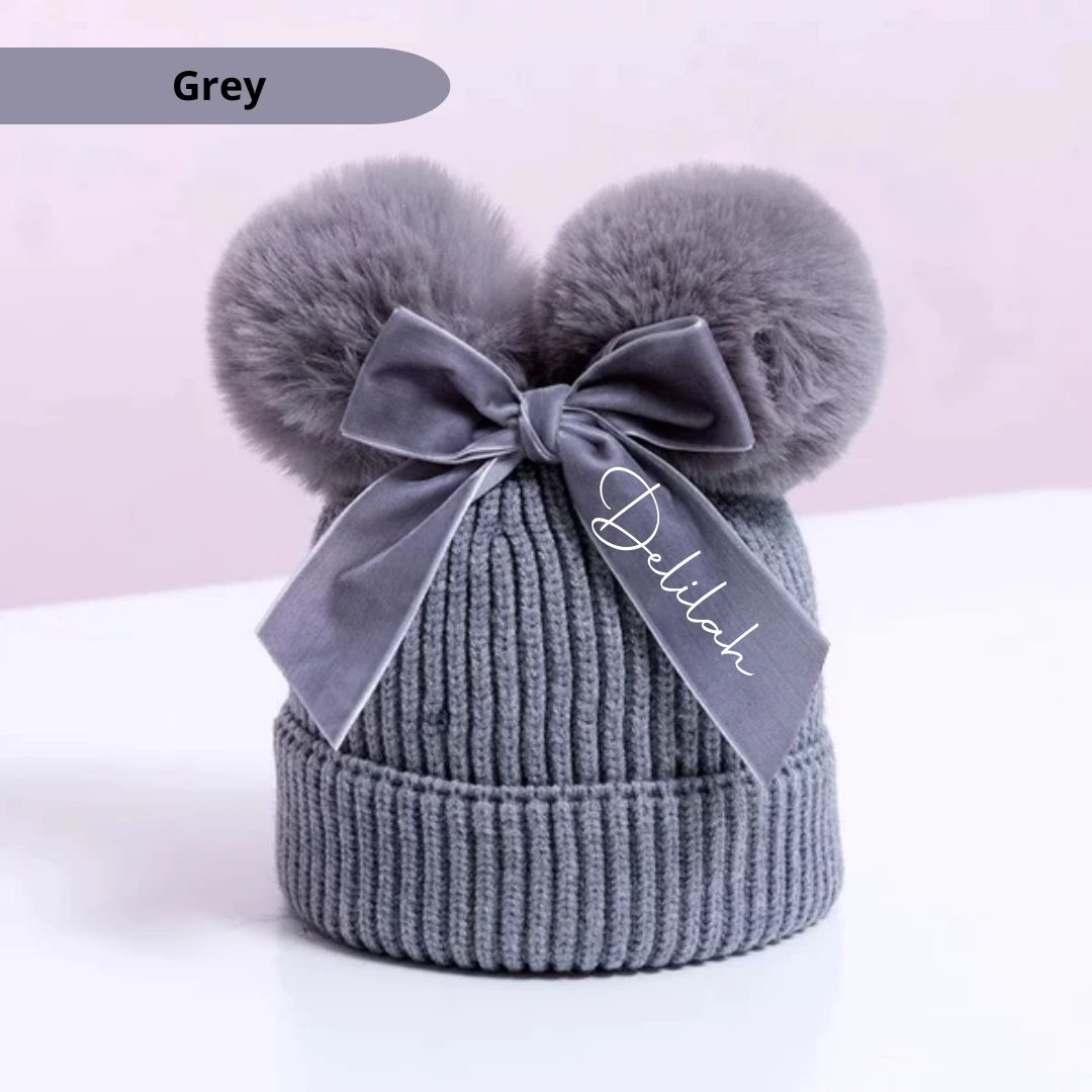 Blank Children's Pom Pom Beanie Hat with Bow - Digital Images