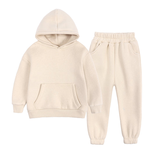 Thick Fleece Hooded Tracksuit - Beige