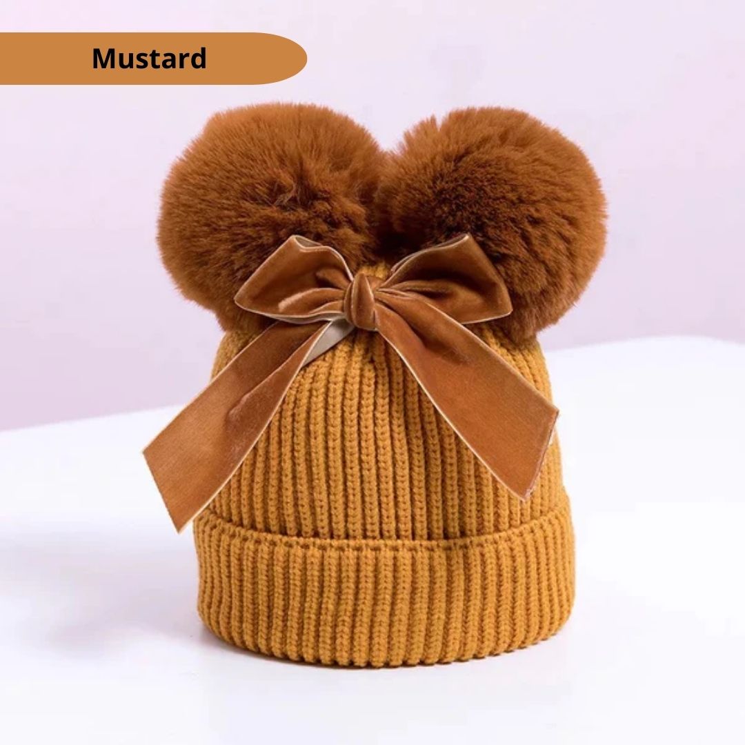 Blank Children's Pom Pom Beanie Hat with Bow - Digital Images