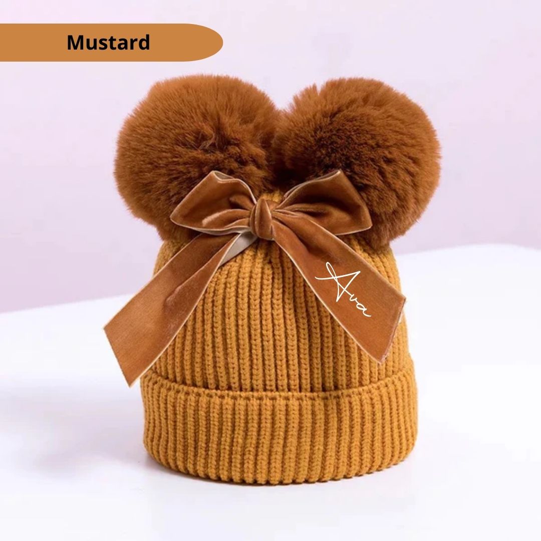 Blank Children's Pom Pom Beanie Hat with Bow - Digital Images