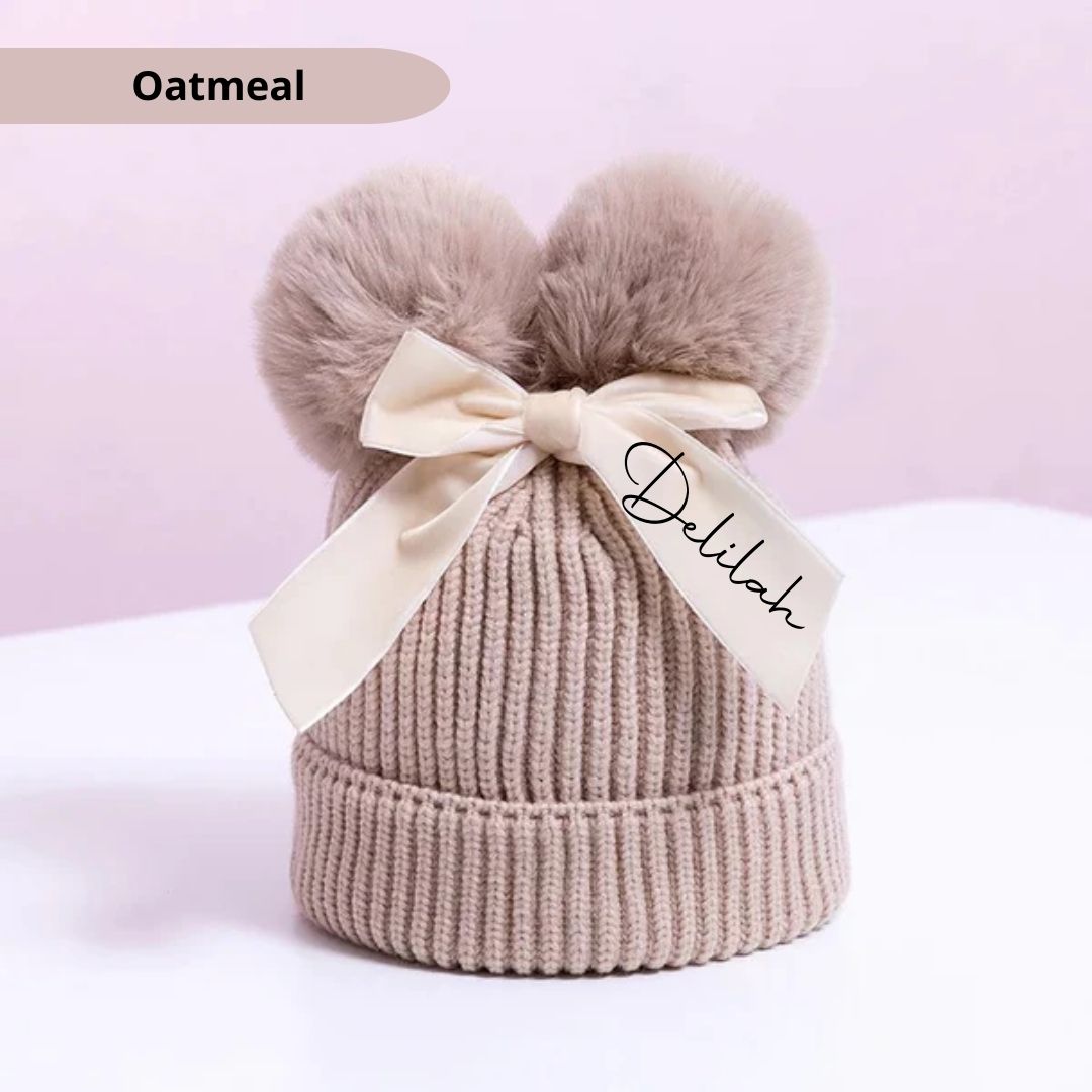 Blank Children's Pom Pom Beanie Hat with Bow - Digital Images