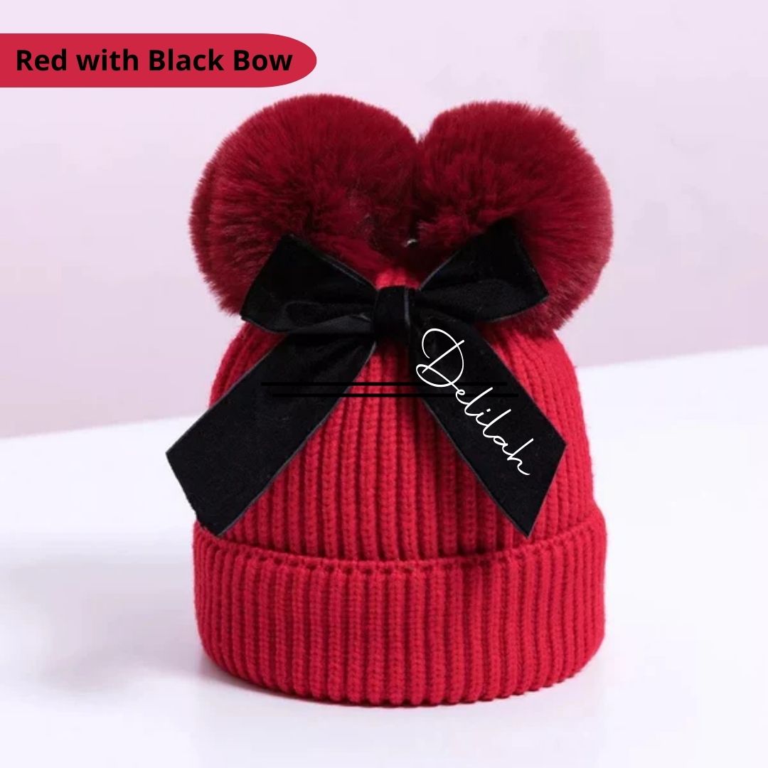 Blank Children's Pom Pom Beanie Hat with Bow - Digital Images